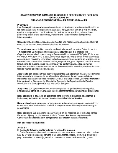 Convención para Combatir el Cohecho de Servidores Públicos Extranjeros en Transacciones Comerciales Internacionales