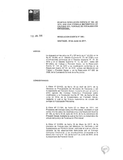 Resolución Exenta N° 549, del 9 de junio de 2011.