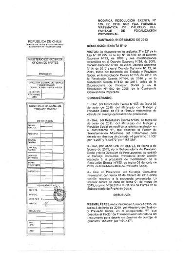 Resolución Exenta N° 41, del 1 de marzo de 2013.