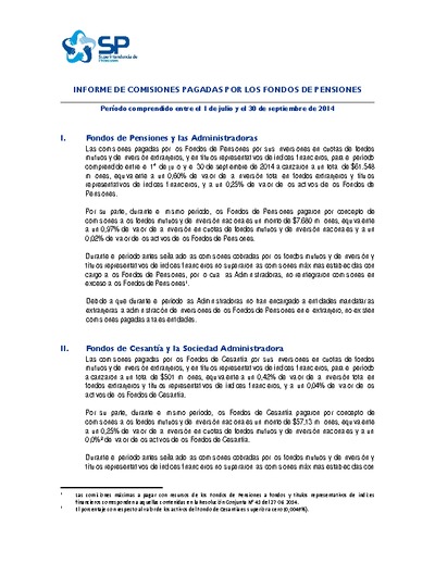 Informe de comisiones pagadas por los fondos de pensiones entre el 1 de julio y el 30 de septiembre de 2014
