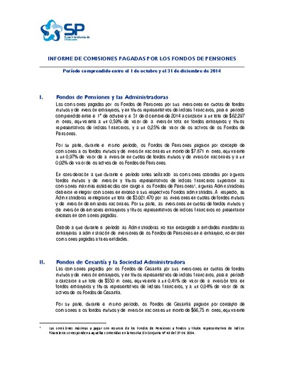 Informe de comisiones pagadas por los fondos de pensiones entre el 1 de octubre y el 31 de diciembre de 2014