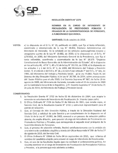 Resolución N°2379 nombra Intendente de Fiscalización
