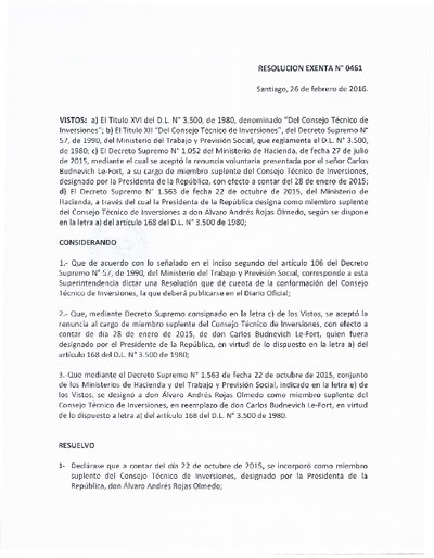 Resolución N° 461 sobre la conformación del Consejo Técnico de Inversiones