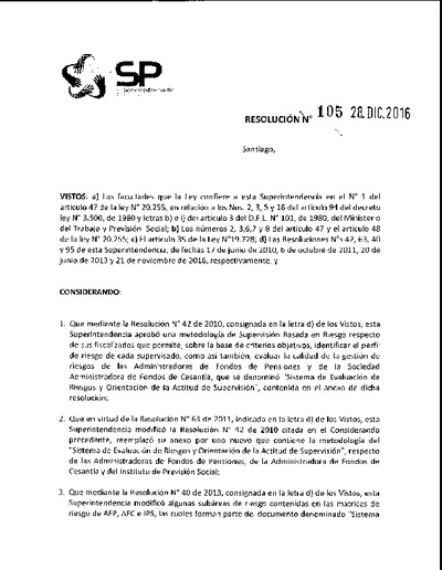 Resolución Exenta N° 105, del 28 de diciembre de 2016