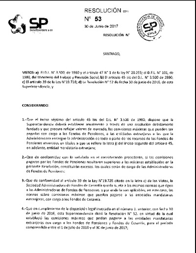 Resolución N°53, del 30 de junio de 2017