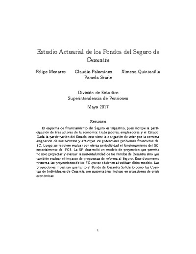 Documento de Trabajo N° 58: Estudio Actuarial de los Fondos del Seguro de Cesantía