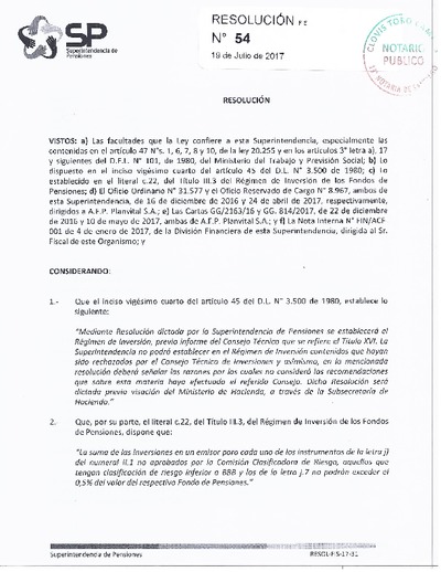 Resolución 054 - PLANVITAL S.A. - 2017