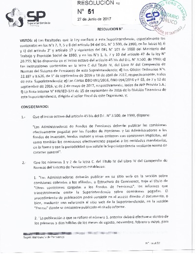Resolución 051 - PROVIDA S.A. - 2017