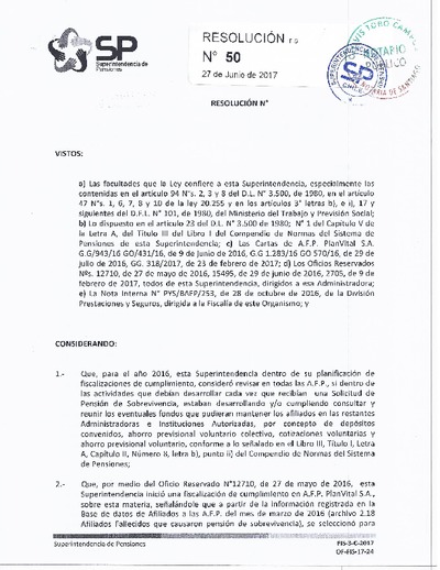 Resolución 050 - PLANVITAL S.A. - 2017