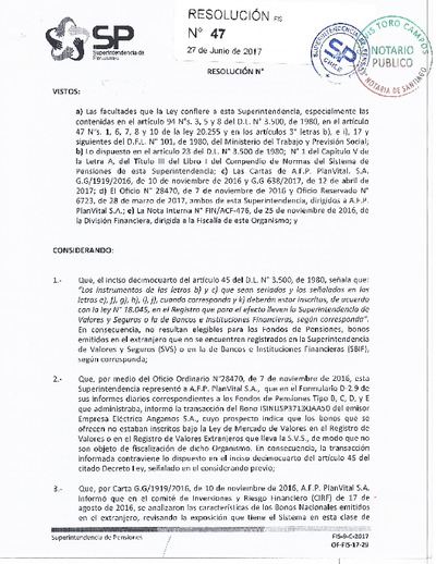 Resolución 047 - PLANVITAL S.A. - 2017