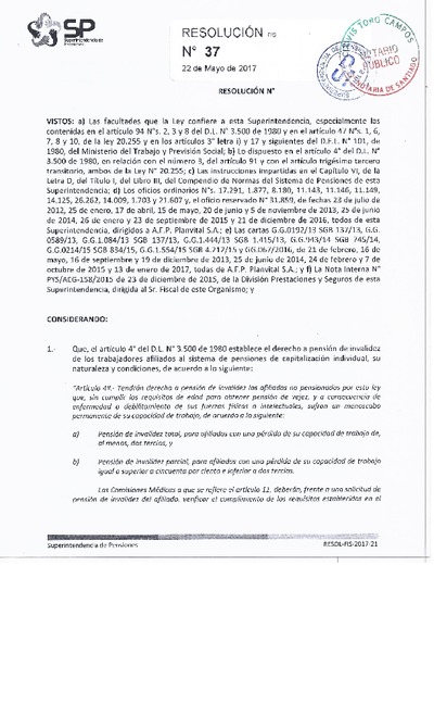 Resolución 037 - PLANVITAL S.A. - 2017
