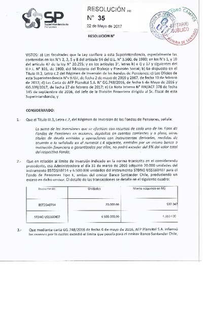 Resolución 035 - PLANVITAL S.A. - 2017