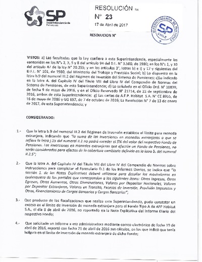 Resolución 023 - HABITAT S.A. - 2017