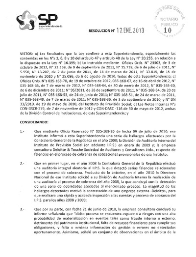 Resolución 010 - INSTITUTO DE PREVISIÓN SOCIAL - 2013