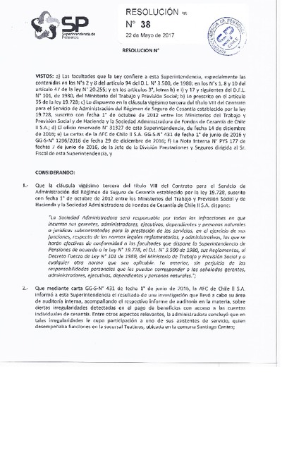 Resolución 038 - ADMINISTRADORA DE FONDO DE CESANTÍA II - 2017