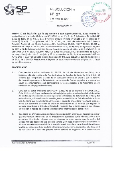 Resolución 027 - ADMINISTRADORA DE FONDO DE CESANTÍA II - 2017