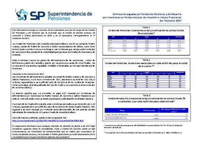 Comisiones pagadas por los fondos de pensiones entre el 1°de julio y el 30 de septiembre de 2017.Resumen.