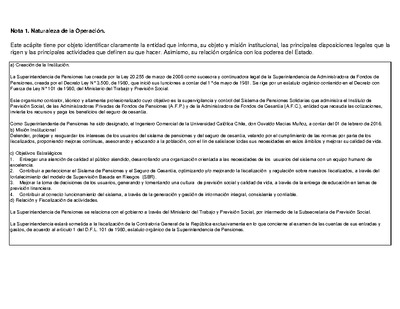Notas Explicativas y anexos de los Estados Financieros de la Superintendencia de Pensiones en 2017