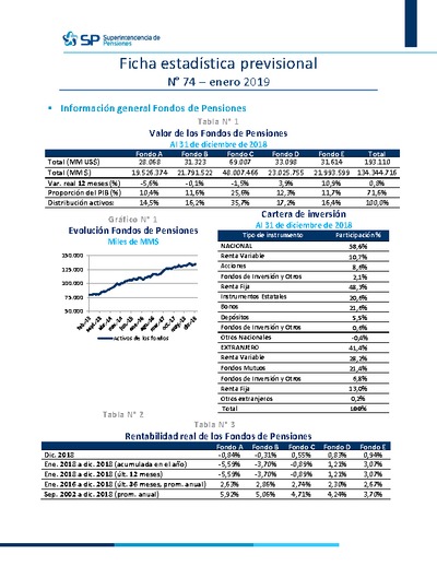 Ficha Estadística Previsional N° 74, enero 2019