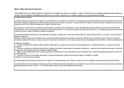 Notas Explicativas y anexos de los Estados Financieros de la Superintendencia de Pensiones en 2018