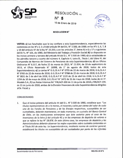 Resolución N° 005 / 2019