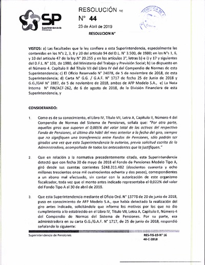 Resolución 044 / 2019