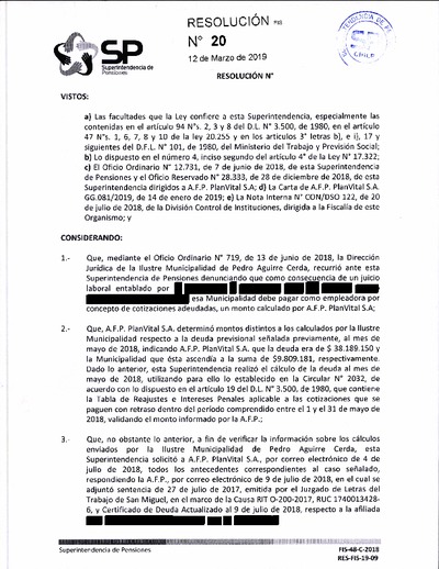 Resolución o20 / 2019