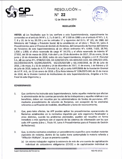 Resolución N° 022/ 2019