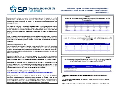 Resumen-Comisiones pagadas por Fondos de Pensiones y de Cesantía, tercer trimestre de 2019