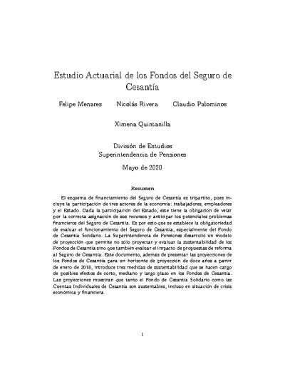 Documento de Trabajo N° 65: Estudio Actuarial de los Fondos del Seguro de Cesantía.