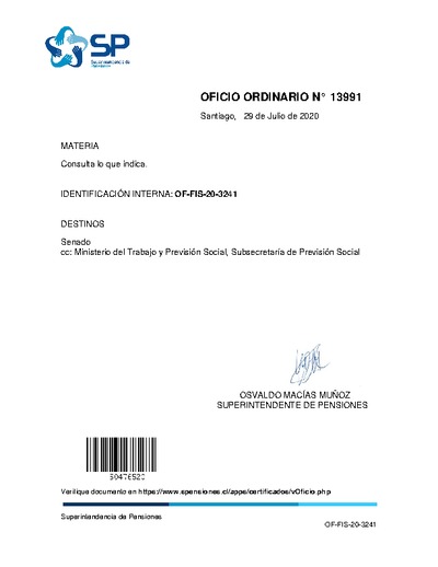 Oficio Ordinario N° 13991, del 29 de julio de 2020, de consulta a la Comisión de Constitución, Legislación, Justicia y Reglamento del Senado.