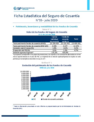 Ficha Estadística del Seguro de Cesantía N° 35, julio 2020