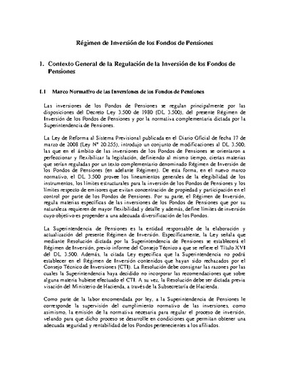 Régimen de Inversión de los Fondos de Pensiones vigente a partir del 9 de septiembre de 2008.