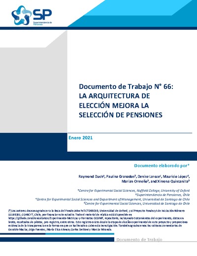 Documento de Trabajo N° 66: La arquitectura de elección mejora la selección de pensiones
