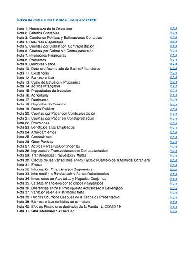 Notas Explicativas a los Estados Financieros 2020