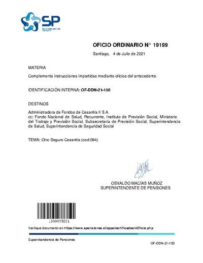 Oficio Ordinario N° 19199, del 4 de julio de 2021, que complementa instrucciones impartidas mediante oficios del antecedente.