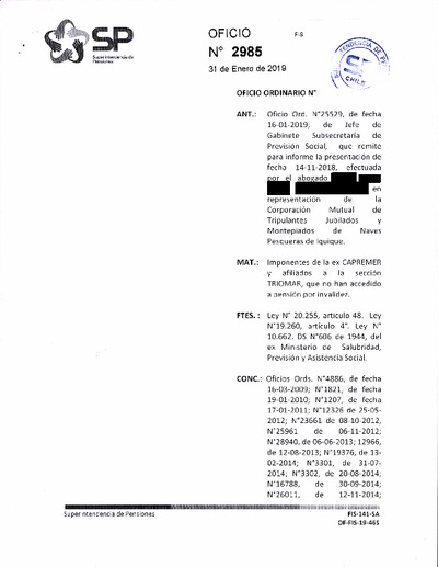 Oficio Ordinario Nº 2985, del 31 de enero de 2019