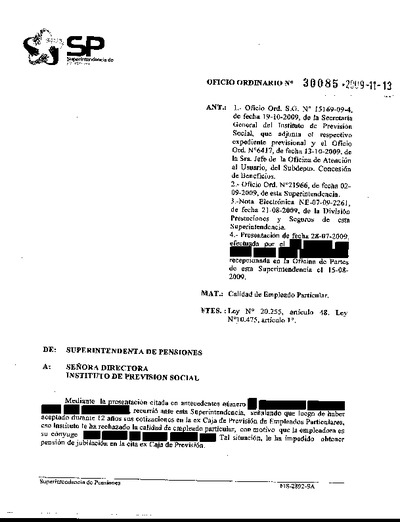 Oficio Ordinario Nº 30085, del 13 de noviembre de 2009