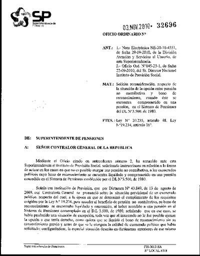 Oficio Ordinario Nº 32696, del 3 de noviembre de 2010