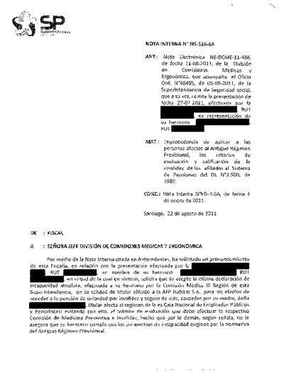 Nota Interna N° 536, del 22 de agosto de 2011