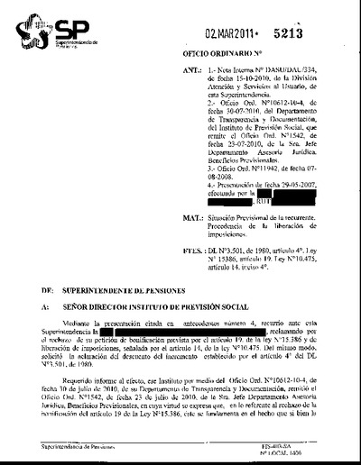 Oficio Ordinario Nº 5213, del 2 de marzo de 2011