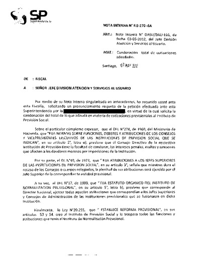 Nota Interna N° 270, del 7 de mayo de 2012