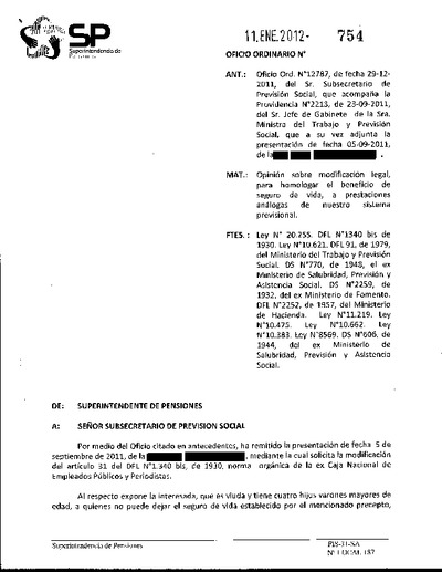 Oficio Ordinario Nº 754, del 11 de enero de 2012