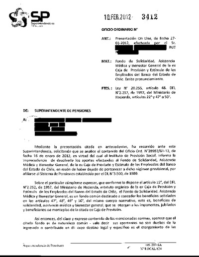 Oficio Ordinario Nº 3412, del 10 de febrero de 2012