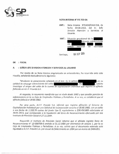 Nota Interna N° 703, del 6 de septiembre de 2013