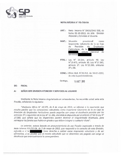 Nota Interna N° 768, del 10 de octubre de 2013