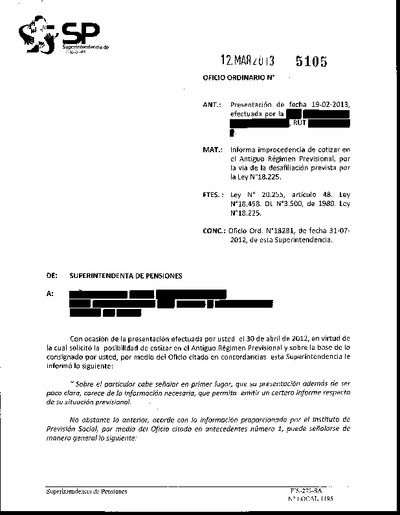 Oficio Ordinario Nº 5105, del 12 de marzo de 2013