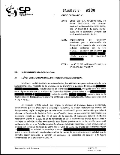 Oficio Ordinario Nº 6930, del 1 de abril de 2013