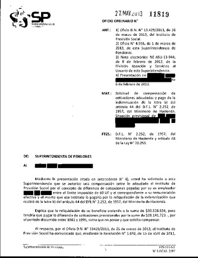 Oficio Ordinario Nº 11819, del 27 de mayo de 2013