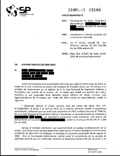 Oficio Ordinario Nº 12108, del 29 de mayo de 2013